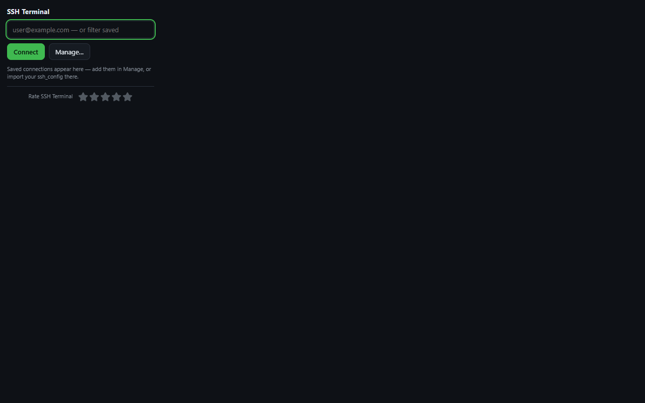 The extension popup, with a field for the destination and a Connect button